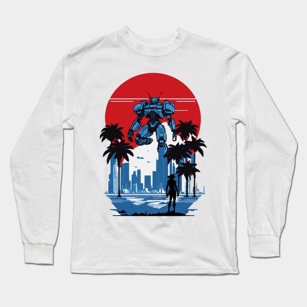 A Giant Robot Protecting the City Long Sleeve T-Shirt by TailoredInk1